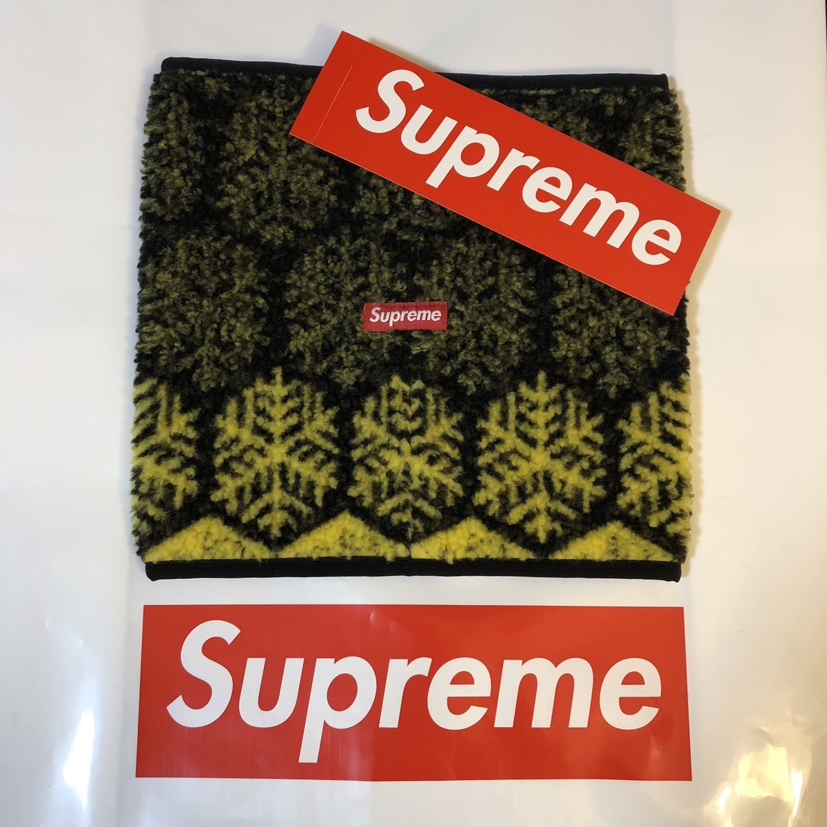 SUPREME SNOWFLAKE NECK GAITER (YELLOW) FW18 BIG LOGO S LOGO