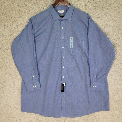 Van Heusen Shirt Men's 4XL 20 35/36 TALL Blue Gingham Button-Up Long Sleeve NEW