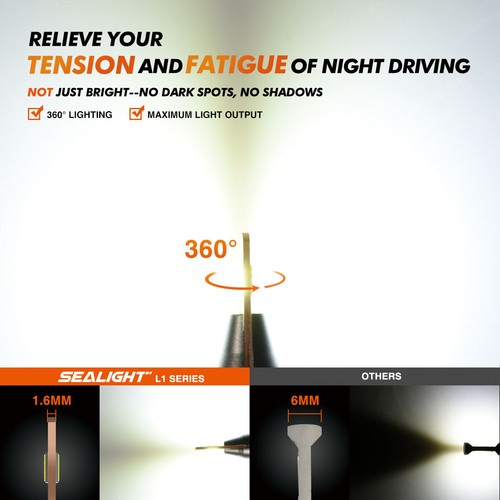 SEALIGHT L1 LED Faro 9007 Kit Bombillas de haz Ultra para Ford F-150 F-250 2 piezas - Imagen 11 de 12