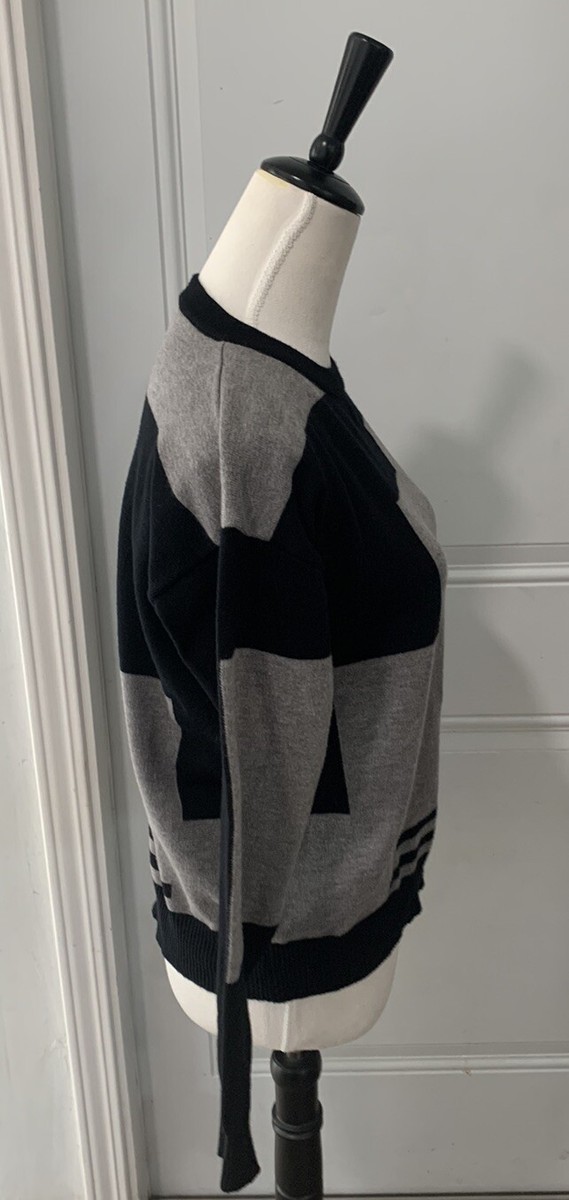 XYZ Black Gray Geometric Crop Sweater Small Medium 90's Y2K Retro