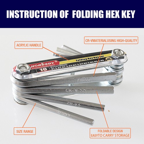 Folding Allen Key Set Portable Hex Wrench Tool Chrome vanadium Steel H1.5-H6 - Picture 3 of 11