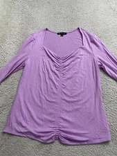 INC International Concepts Women Long Sleeve Scoop Neck T-Shirt Purple Size L