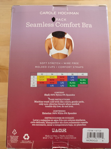 PACK de UNO Sujetador Carole Hochman Damas Sin Costuras Cómodo Sin Alambres Blanco Talla S - Imagen 2 de 4