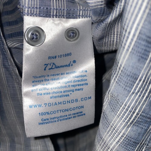 7 DIAMANTEN Herren Large Blau Weiß Dünn Karo Langarm Knopf Up Shirt JJ7 - Bild 4 von 4