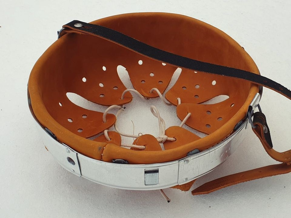 WW2 German Helmet Liner Aluminium ,Steel, Leather Chinstrap Size 68/61