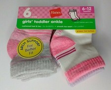 Hanes Girl's Toddler Ankle Socks - Cushioned Heel  Toe - 6 Pairs - 6-12 Months