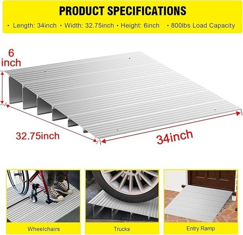 Door Threshold Ramp 6" Rise Door Ramp Aluminum Entry Ramp or Doorways Rated 800 - Picture 3 of 7