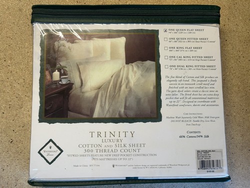 Waterford Linen Queen Flat Sheet 90x106 Trinity White Ivory CottonSilk 300Thread - Picture 2 of 3