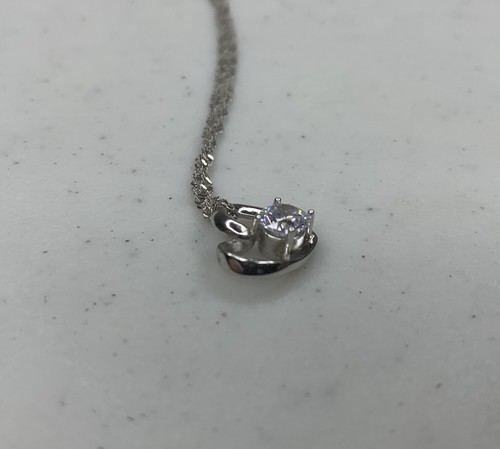 "Cadena de cuerda y corazón de plata de ley 925 usada de 18"" con piedra blanca - 2,6 g" - Imagen 6 de 14