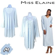 NWD- Miss Elaine M Long Sleeve V-Neck Lace Trim Knit Nightgown Blue 232800 59