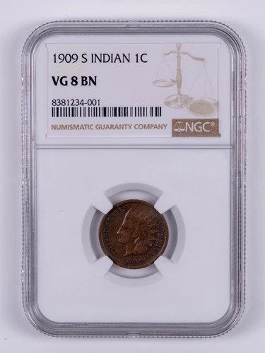 **TOUGH DATE** 1909-S Indian Head Small Cent NGC VG8 BN RB001