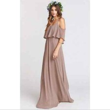 Show Me Your Mumu Caitlin Ruffle Maxi Dress in Dune Chiffon