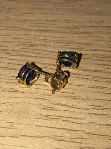 Vintage Mexican Hallmarked 10ct Gold with Solitaire Sapphire Stud Earrings - Picture 10 of 13
