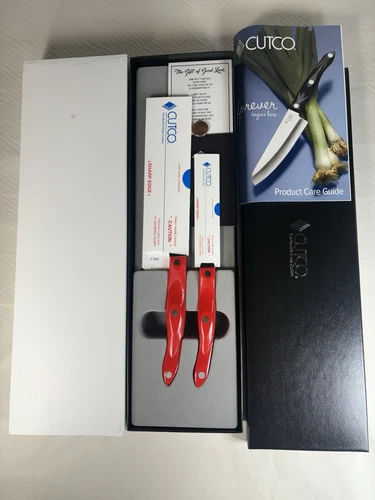 Cutco Knives Set Red Handles # 1766KR & 3721KS In Box Engraved