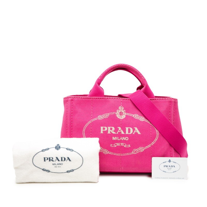 Prada Triangle Logo Plate Canapa Handbag Shoulder Bag 2WAY B2439G Pink Canvas La thumbnail 7