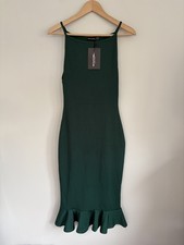Pretty Little Thing Green Bodycon Dress Size UK 10 Evening Party Ruffle Hem