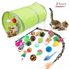 Kitten Cat Toys Variety Pack Sisal Mouse Bell Ball Teaser Stick Play Set Fun Toy