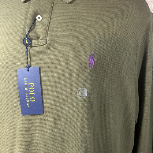 Camisa Polo Ralph Lauren Para Hombres Grande 1/4 Botón Verde Militar Manga Larga Nueva con Etiquetas - Imagen 2 de 9