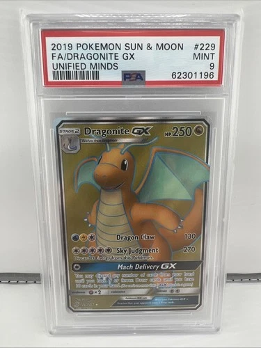 2019 POKEMON UNIFIED MINDS DRAGONITE GX #229 FULL ART PSA 9 MINT