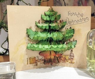 "Buon Natale. Biglietto albero a nido d'ape pieghevole natalizio tedesco. 1904