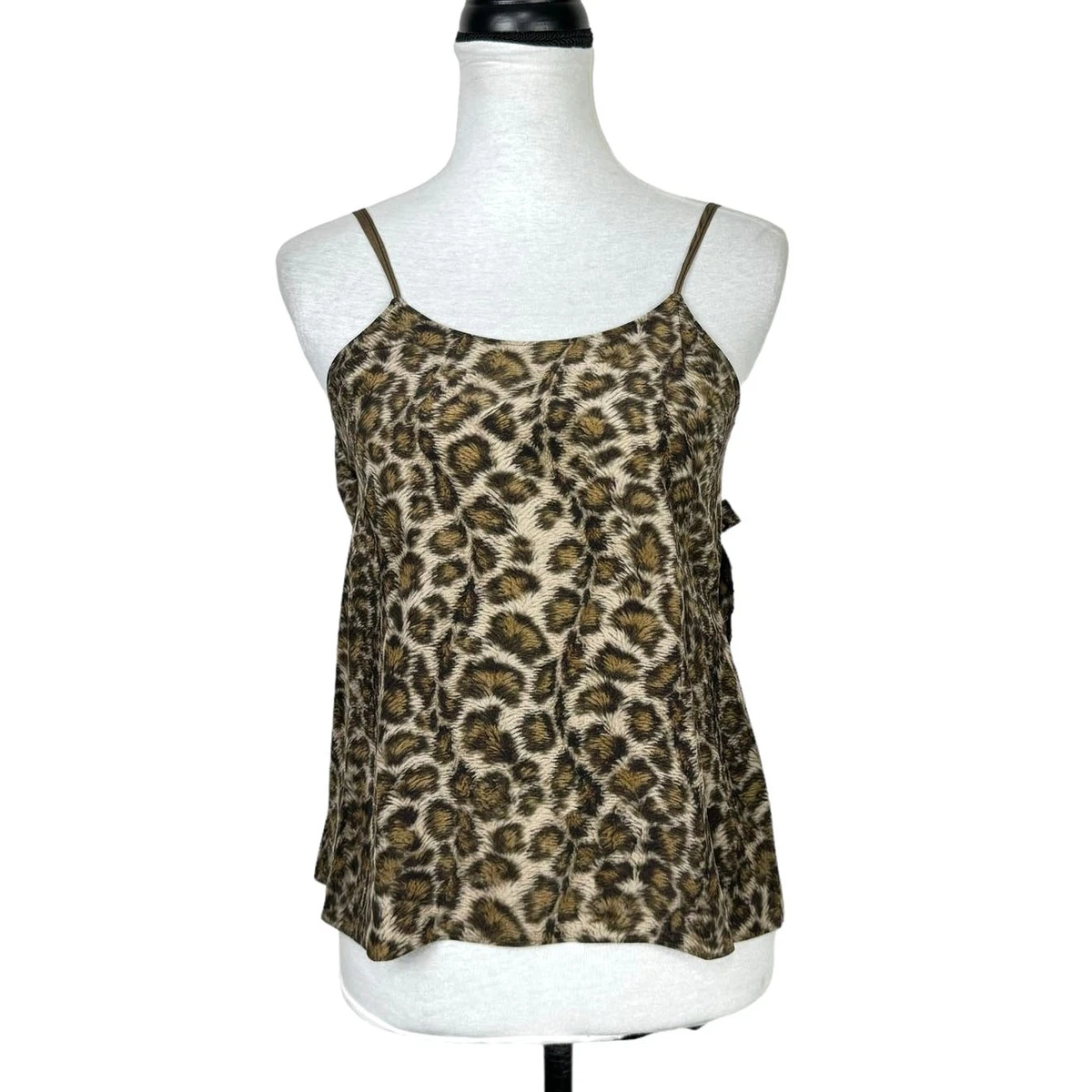 Débardeur Greylin En Soie Noire à Imprimé Animal - Bretelles Fines - Taille XS - Neuf