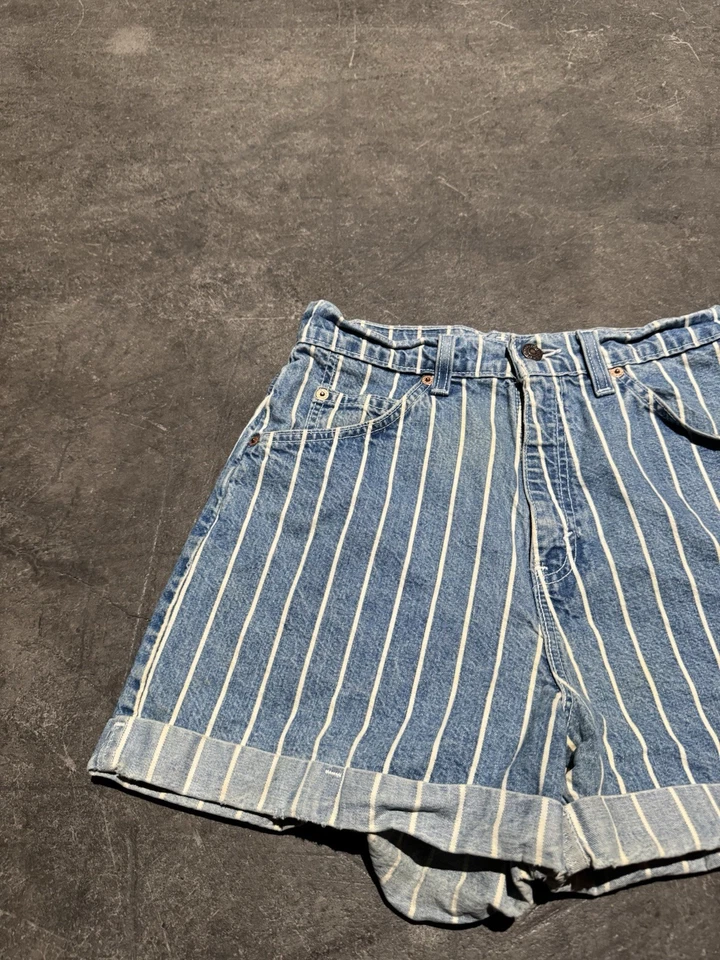 复古 Levis 954 高腰牛仔裤短裤橙色标签 9 码条纹 90 年代 — 第 2/4 张图片