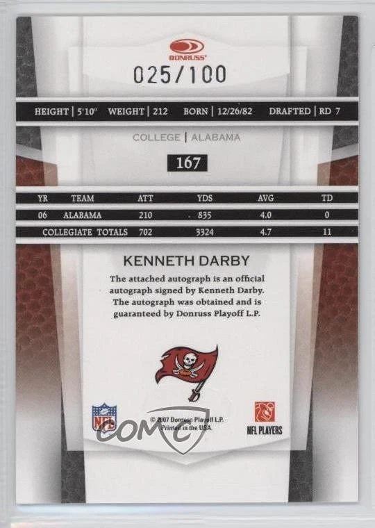 2007 Leaf Certified Materials Mirror Red Signatures Kenneth Darby Rookie Auto RC - Image 2 of 2