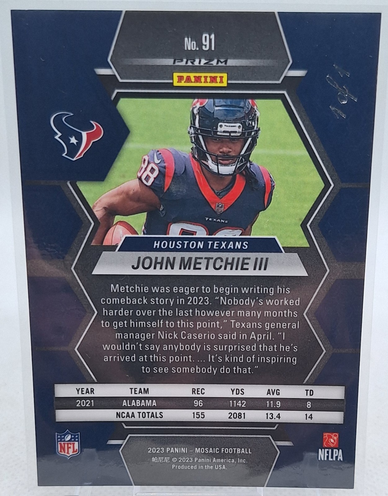 JOHN METCHIE 2023 PANINI MOSAIC FOOTBALL DISCO BLACK PRIZM ONE OF ONE #1/1  view 3