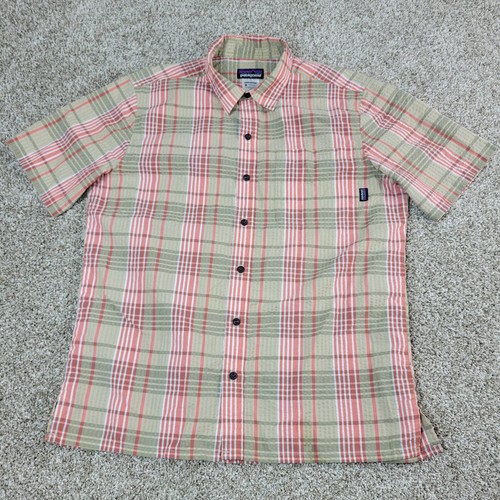 Patagonia Herren Medium orange braun kariert Seersucker Performance Knopfleiste SS - Bild 2 von 5