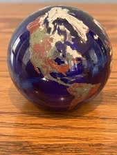 Lundberg Studios Earth Globe Art Glass Paperweight 2 1/2" Signed 1994