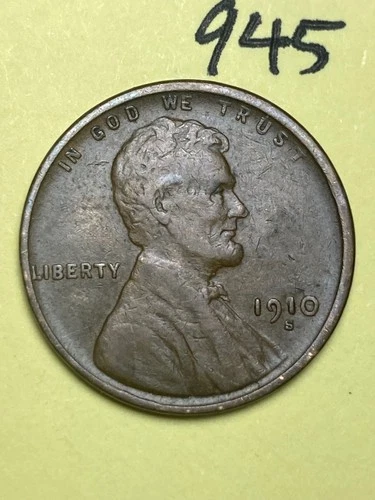 1910-S LINCOLN WHEAT CENT, low mintage date, "Fine" condition #945