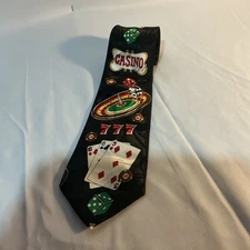 Steven Harris Casino Gambling Neck Tie Black 100% Polyester Dice Cards Roulette