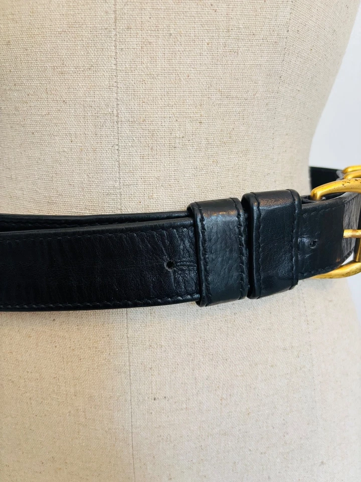 Hebilla de latón macizo de cuero negro Robert Lee Morris vintage, años 80-90 Foto 2 de 4