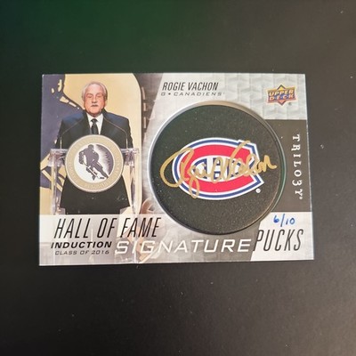 2017-18 Upper Deck Trilogy Signature Pucks Hall of Fame Rogie Vachon Auto 6/10