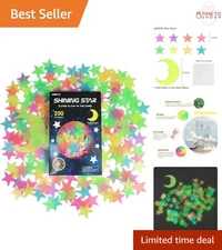 Glow in The Dark Stars Moon Stickers 200pcs 3D Luminous Ceiling Kid Room Decor