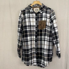 Marley Lilly Plaid Monogram Button Shirt Sz XL Gray White Cowgirl Western Cabin