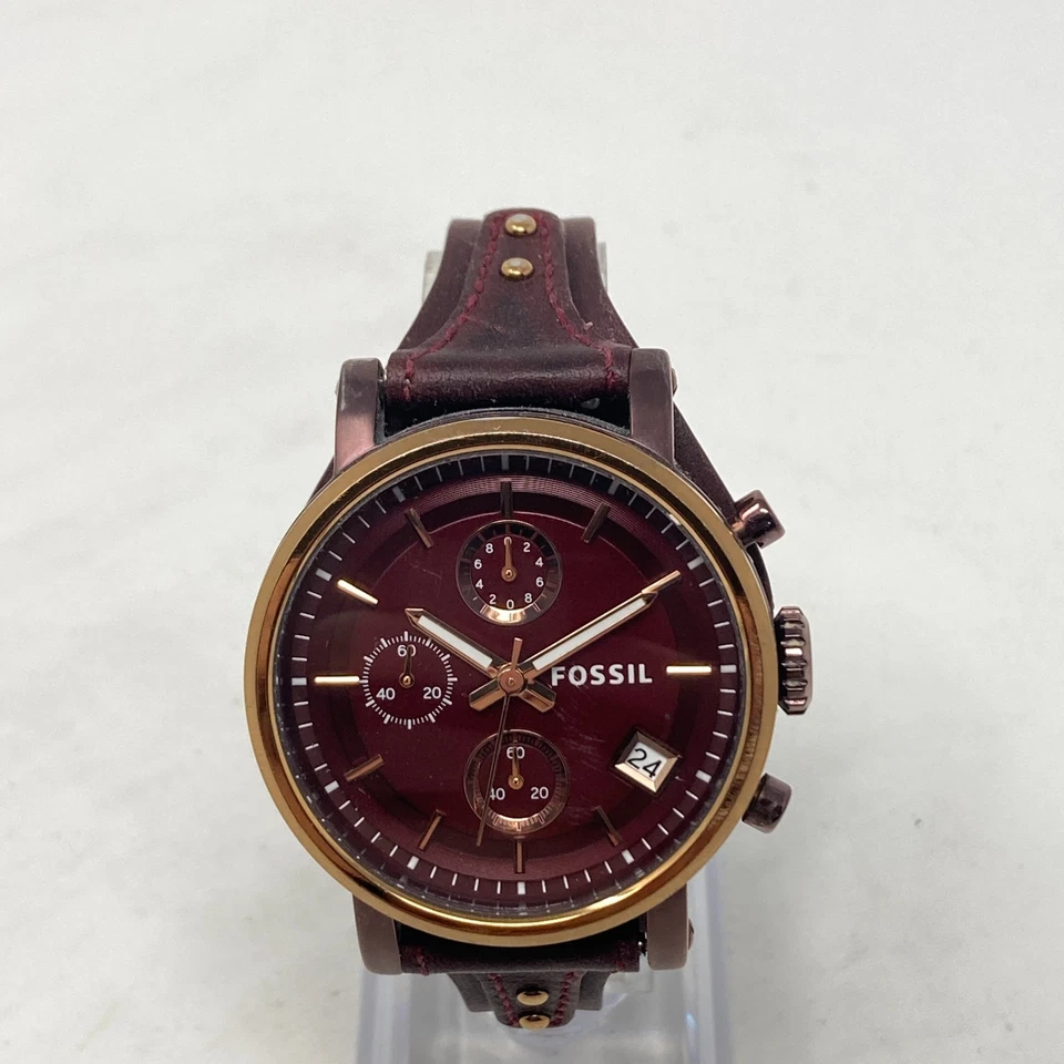 Reloj Cronógrafo Fossil Boyfriend Mujer 38mm Tono Oro Rosa Borgoña Nuevo Batería Foto 3 de 4