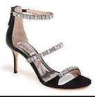Badgley Mischka Quest Rhinestone Embellished Black Satin Heels Pumps Size 6.5
