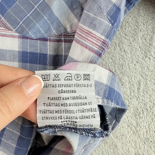 Zara Trafaluc Shirt Youth Girls Medium Blue White Pink Plaid Long Sleeve Preppy - Picture 12 of 13