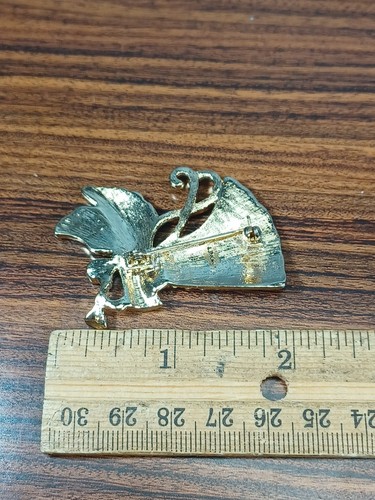 Monet Rhinestone Angel Playing Music Horn Gold Tone Brooch/Pin Sparkling Shiny - Picture 7 of 8