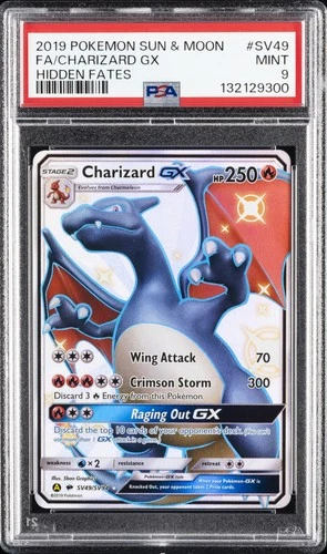 2019 POKEMON SUN & MOON HIDDEN FATES #SV49 FULL ART/CHARIZARD GX PSA 9