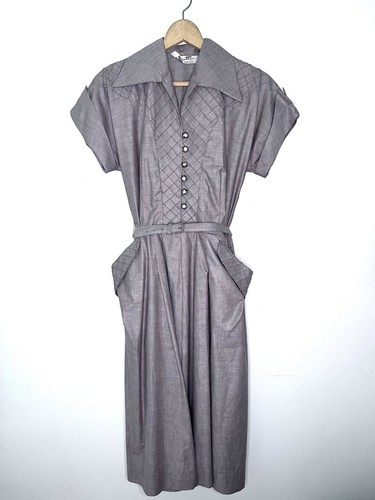 Annetta New York 40’s 50’s Vintage Handmade Couture Dress W/ Rhinestone Buttons