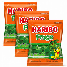 Haribo Frogs, 3 PACK, 5 oz, Gummi Candy, Natural and Artificial Fruit Flavors,