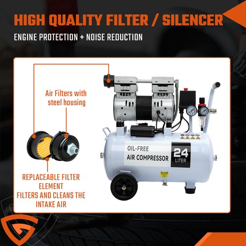 Air Compressor Oilless Silent Portable 24L Oil Free 1HP 116PSI 8BAR 230V 9.6 CFM - Picture 6 of 22