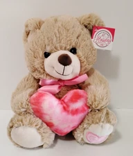 Valentine Bear Plush Beige w Pink Red Heart w Tag Destination Holiday 2021