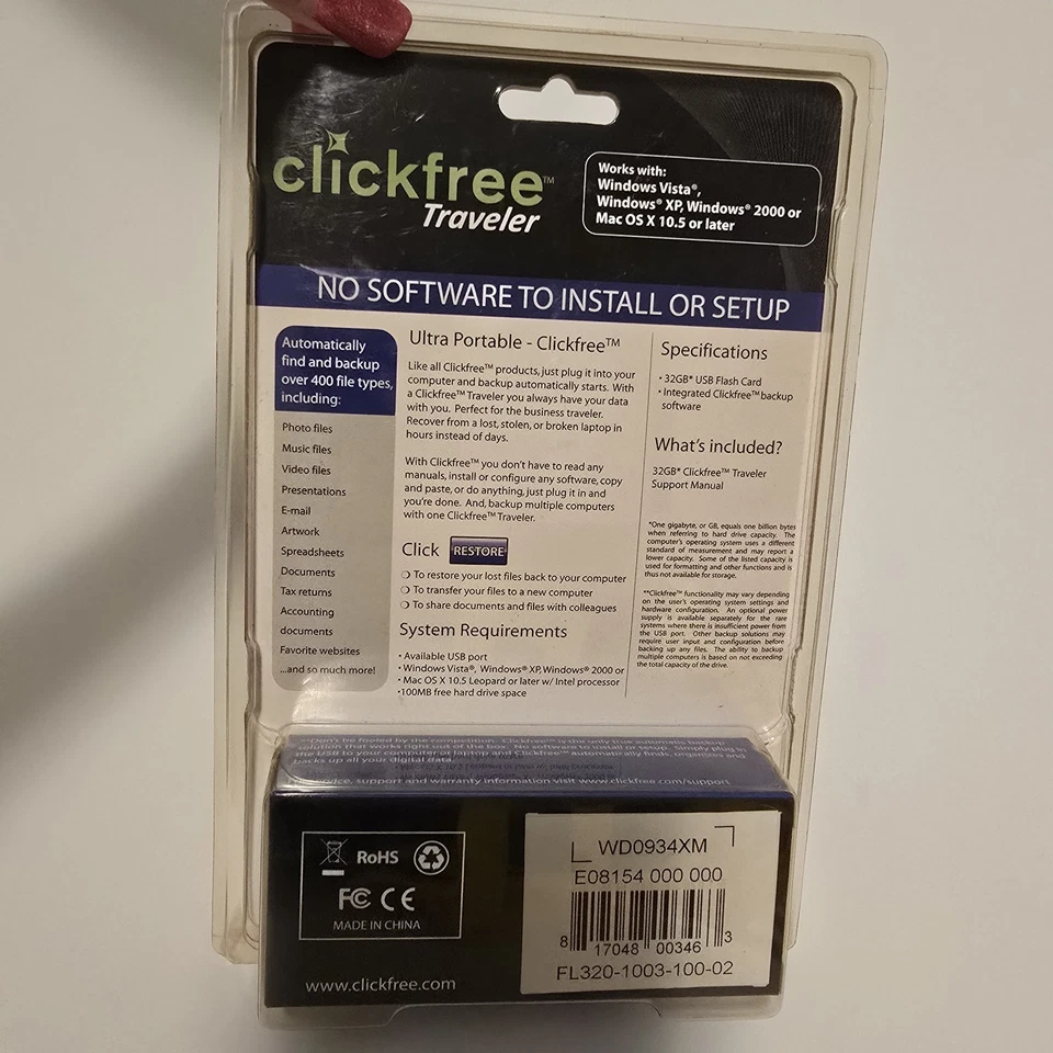 Click Free 32GB traveler ultra portable file backup USB Hard drive click free - Image 4 of 4