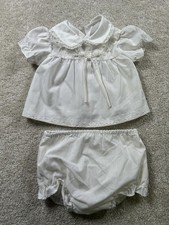 Vintage Mayfair Baby Outfit White Lace Top Bloomer Set Puff Sleeve Infant Girls