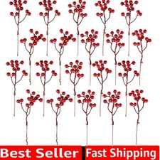 Charming 20-Pack Red Holly Berry Picks - Perfect for Christmas Arrangements