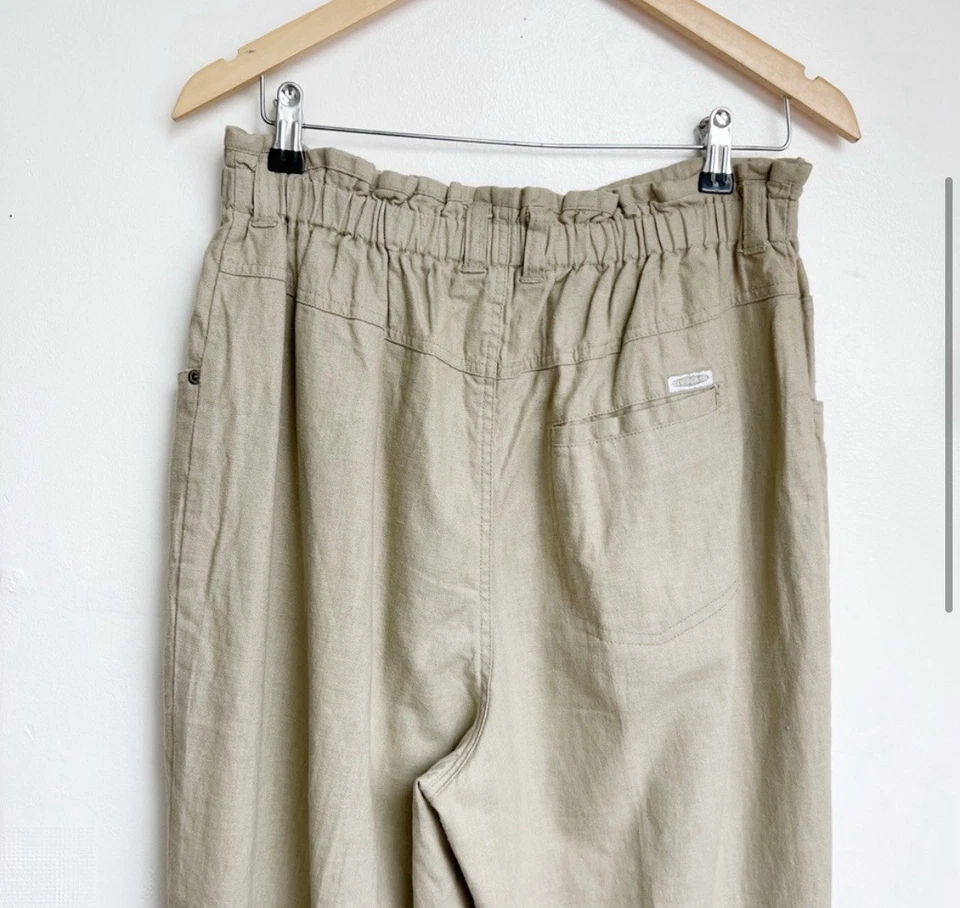 Pantalón cónico vintage de lino y algodón tostado cintura alta talla 12 Foto 4 de 4