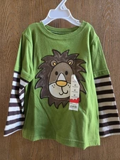 NWT Size 3T Jumping Beans Lion face green long sleeve striped layered look shirt